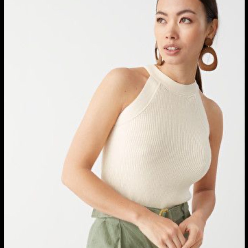 & Other Stories Cream Ribbed Halter Knit Top